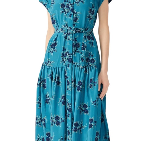 Veronica BEARD Meagan Turquoise Silk Floral Dress Size 2 Retails $695 - Picture 1 of 13